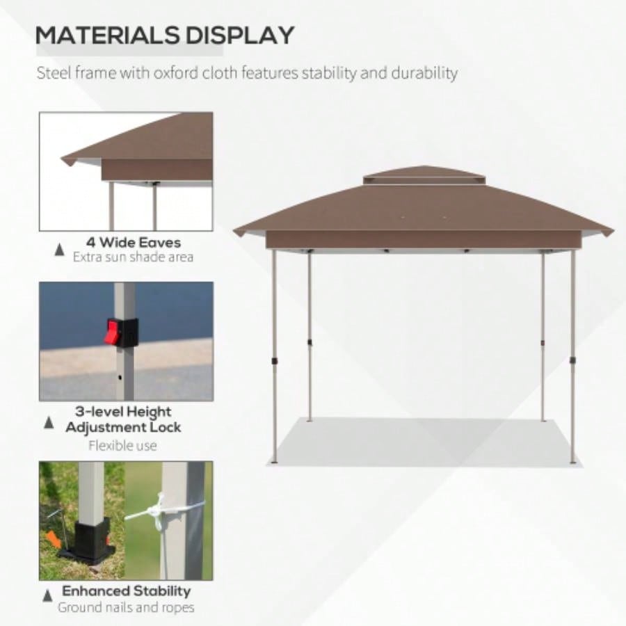 Outsunny 12x 12 Up Canopy Tent with Netting and Carry Bag, Instant Shelter with 137 sq. ft Shade, Tents Parties, Height Adjustable, Outdoor, Garden, Patio, Khaki