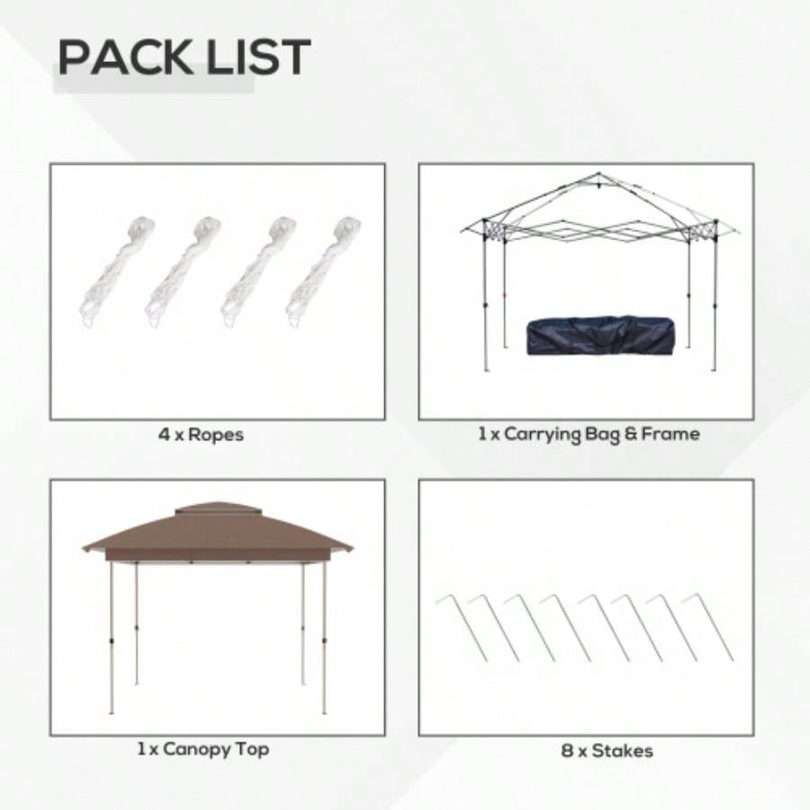Outsunny 12x 12 Up Canopy Tent with Netting and Carry Bag, Instant Shelter with 137 sq. ft Shade, Tents Parties, Height Adjustable, Outdoor, Garden, Patio, Khaki