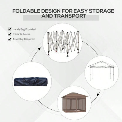 Outsunny 12x 12 Up Canopy Tent with Netting and Carry Bag, Instant Shelter with 137 sq. ft Shade, Tents Parties, Height Adjustable, Outdoor, Garden, Patio, Khaki