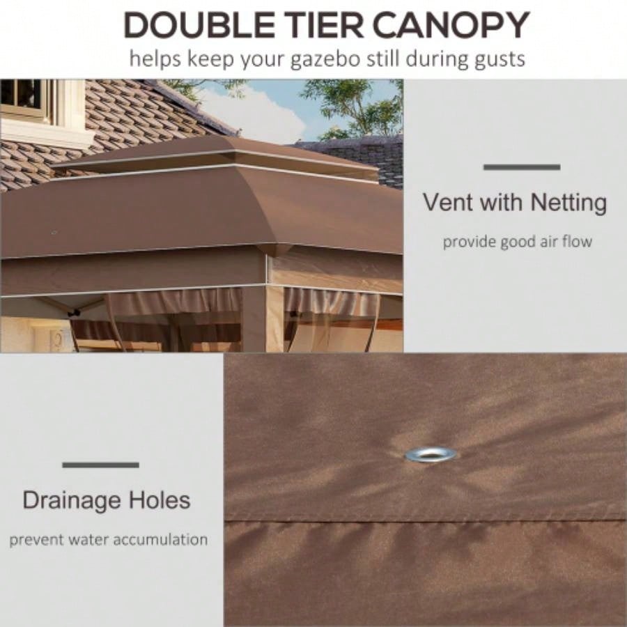 Outsunny 12x 12 Up Canopy Tent with Netting and Carry Bag, Instant Shelter with 137 sq. ft Shade, Tents Parties, Height Adjustable, Outdoor, Garden, Patio, Khaki