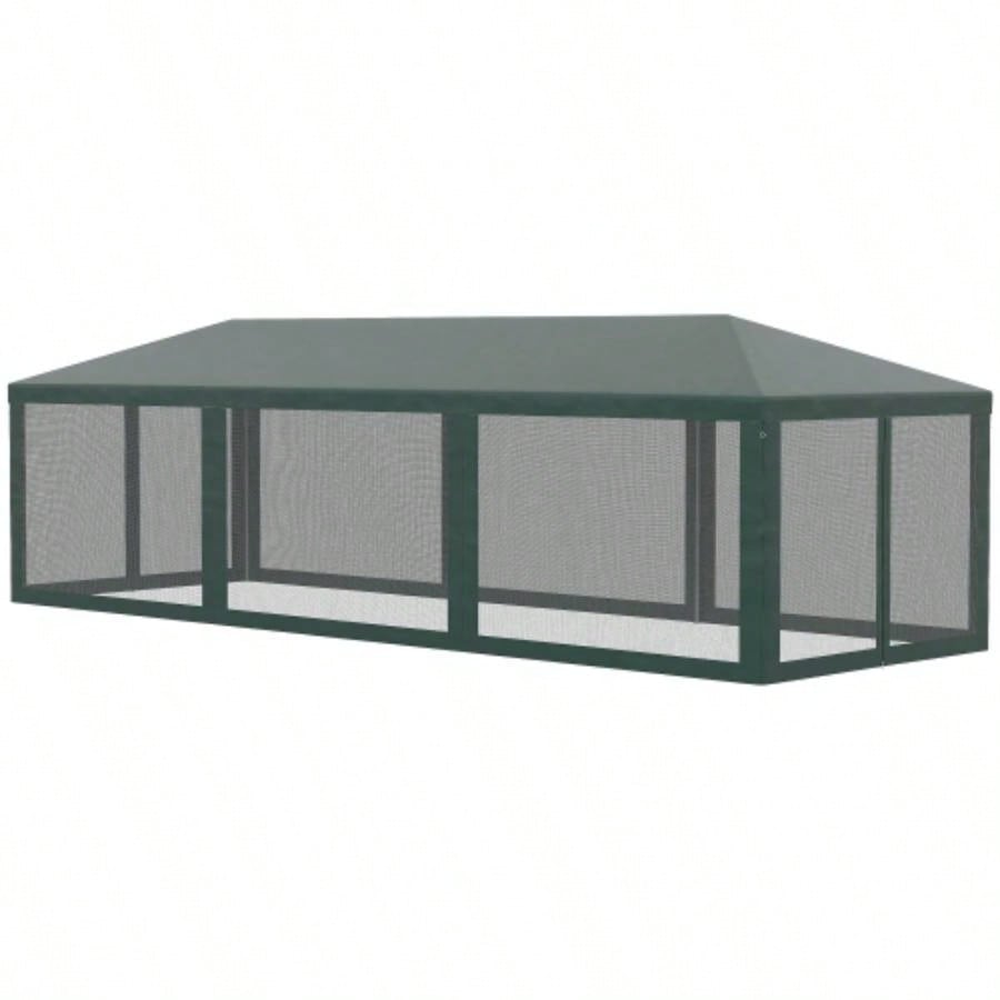Outsunny 10x 28 Party Tent Canopy, Outdoor Event Shelter Gazebo with 8 Removable Mesh Sidewalls, Zipper Doors, Steel Frame, Green