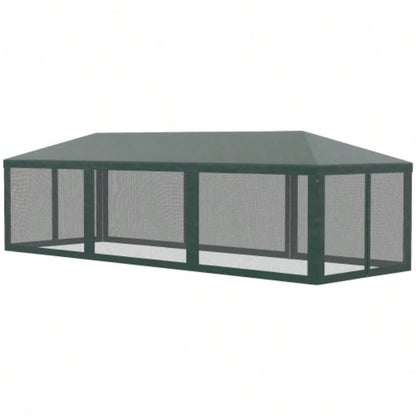 Outsunny 10x 28 Party Tent Canopy, Outdoor Event Shelter Gazebo with 8 Removable Mesh Sidewalls, Zipper Doors, Steel Frame, Green