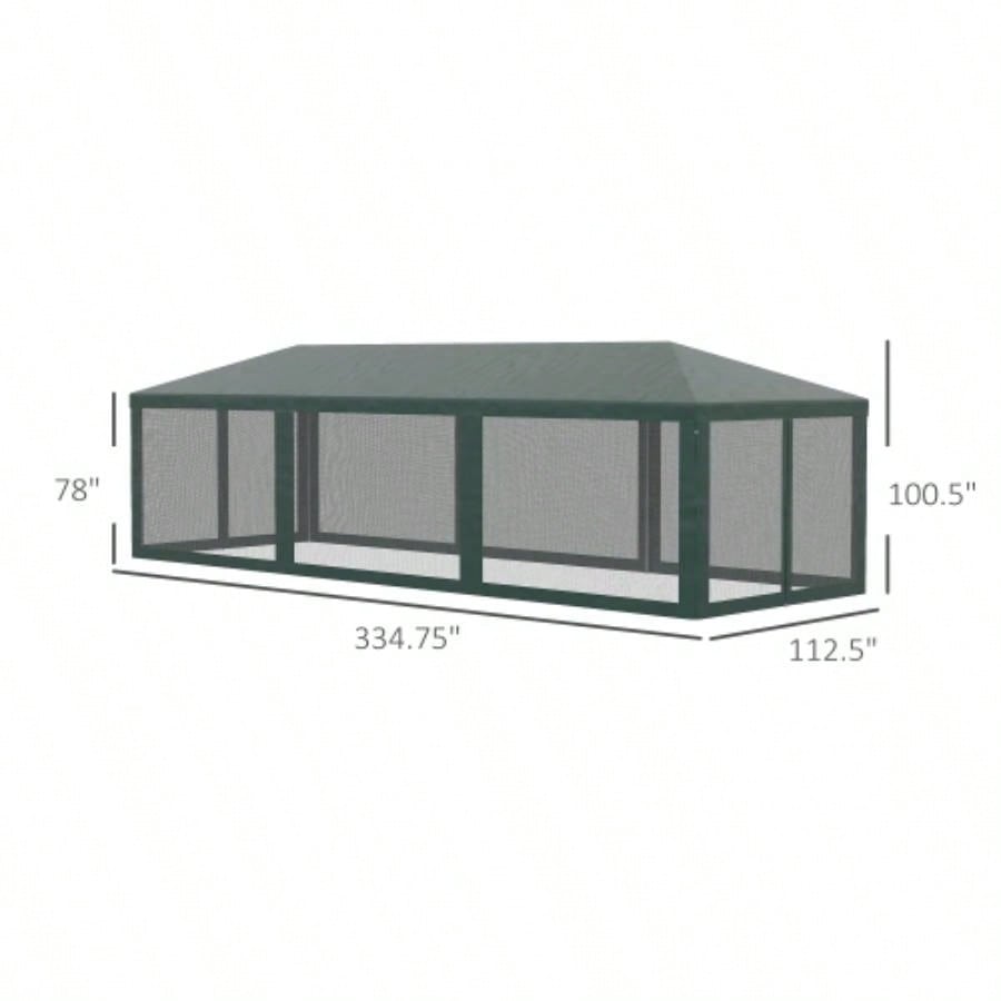 Outsunny 10x 28 Party Tent Canopy, Outdoor Event Shelter Gazebo with 8 Removable Mesh Sidewalls, Zipper Doors, Steel Frame, Green