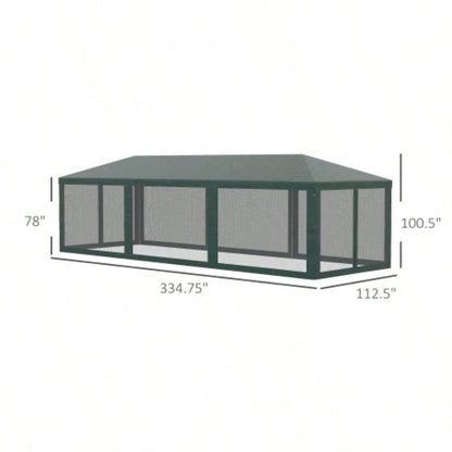 Outsunny 10x 28 Party Tent Canopy, Outdoor Event Shelter Gazebo with 8 Removable Mesh Sidewalls, Zipper Doors, Steel Frame, Green