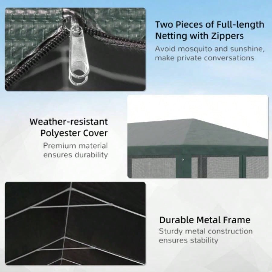 Outsunny 10x 28 Party Tent Canopy, Outdoor Event Shelter Gazebo with 8 Removable Mesh Sidewalls, Zipper Doors, Steel Frame, Green