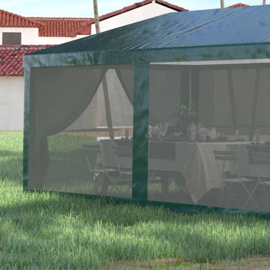 Outsunny 10x 28 Party Tent Canopy, Outdoor Event Shelter Gazebo with 8 Removable Mesh Sidewalls, Zipper Doors, Steel Frame, Green