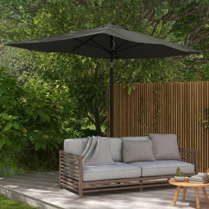 Outsunny 6.5x 10 Rectangular Market, Patio Outdoor Table with Crank and Push Button Tilt, Dark Gray
