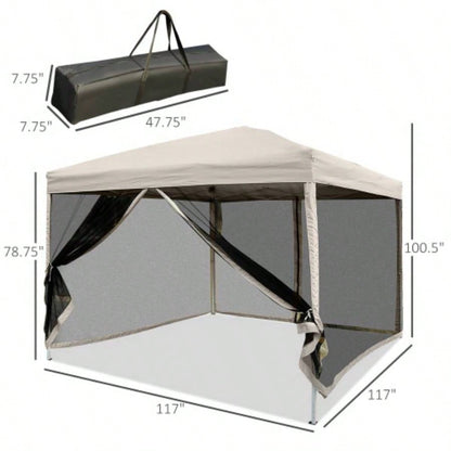 210D Oxford 10x 10 Up Canopy Tent with Netting, Instant Screen Room House, Tents Parties, Height Adjustable, with Carry Bag, Outdoor, Garden, Patio