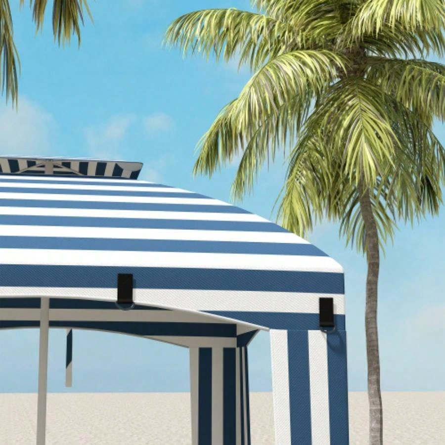 Outsunny 5.8x 5.8 Portable Beach with Double - Top, Ruffled Outdoor Cabana with Walls, Vents, Sandbags, Carry Bag, Blue White Stripe