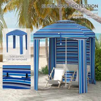 Outsunny 5.8x 5.8 Portable Beach with Double - Top, Ruffled Outdoor Cabana with Walls, Vents, Sandbags, Carry Bag, Blue Stripe