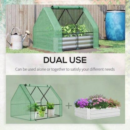 Outsunny Galvanized Raised Garden Bed with Greenhouse Cover, Outdoor Metal Planter Box with 2 Roll - Up Growing Flowers, Fruits, Vegetables, and Herbs, 50x 37.5x 36.25 Green