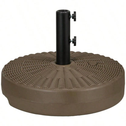 Outsunny 64 lbs. Fillable Base with Steel Holder, Round Stand 1.5 or 2 Poles, Heavy Duty Outdoor, Lawn, Deck, Poolside, Brown