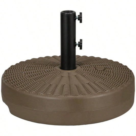 Outsunny 64 lbs. Fillable Base with Steel Holder, Round Stand 1.5 or 2 Poles, Heavy Duty Outdoor, Lawn, Deck, Poolside, Brown