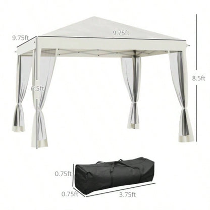 Outsunny 10x 10 Up Canopy Tent with Netting, Instant Gazebo, Ez up Screen House Room with Carry Bag, Height Adjustable, Outdoor, Garden, Patio, Beige