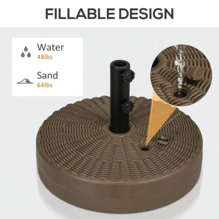 Outsunny 64 lbs. Fillable Base with Steel Holder, Round Stand 1.5 or 2 Poles, Heavy Duty Outdoor, Lawn, Deck, Poolside, Brown