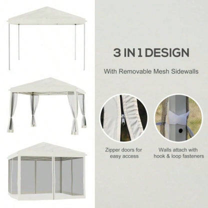 Outsunny 10x 10 Up Canopy Tent with Netting, Instant Gazebo, Ez up Screen House Room with Carry Bag, Height Adjustable, Outdoor, Garden, Patio, Beige