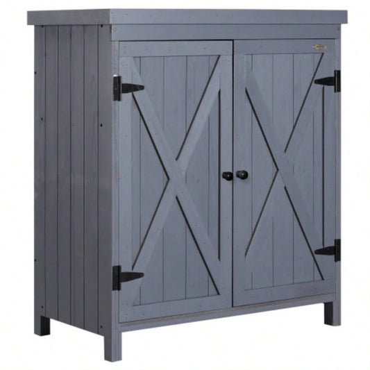 Garden Storage Cabinet, Outdoor Shed with Galvanized Top and Two Shelves Yard Tools or Pool Accessories,