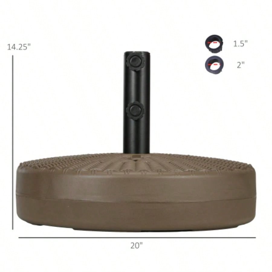 Outsunny 64 lbs. Fillable Base with Steel Holder, Round Stand 1.5 or 2 Poles, Heavy Duty Outdoor, Lawn, Deck, Poolside, Brown