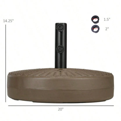 Outsunny 64 lbs. Fillable Base with Steel Holder, Round Stand 1.5 or 2 Poles, Heavy Duty Outdoor, Lawn, Deck, Poolside, Brown