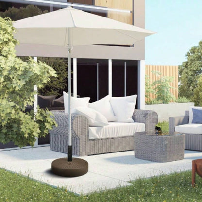 Outsunny 64 lbs. Fillable Base with Steel Holder, Round Stand 1.5 or 2 Poles, Heavy Duty Outdoor, Lawn, Deck, Poolside, Brown