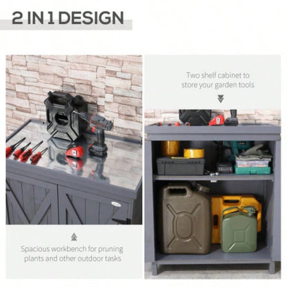 Garden Storage Cabinet, Outdoor Shed with Galvanized Top and Two Shelves Yard Tools or Pool Accessories,