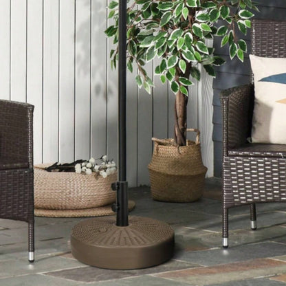 Outsunny 64 lbs. Fillable Base with Steel Holder, Round Stand 1.5 or 2 Poles, Heavy Duty Outdoor, Lawn, Deck, Poolside, Brown