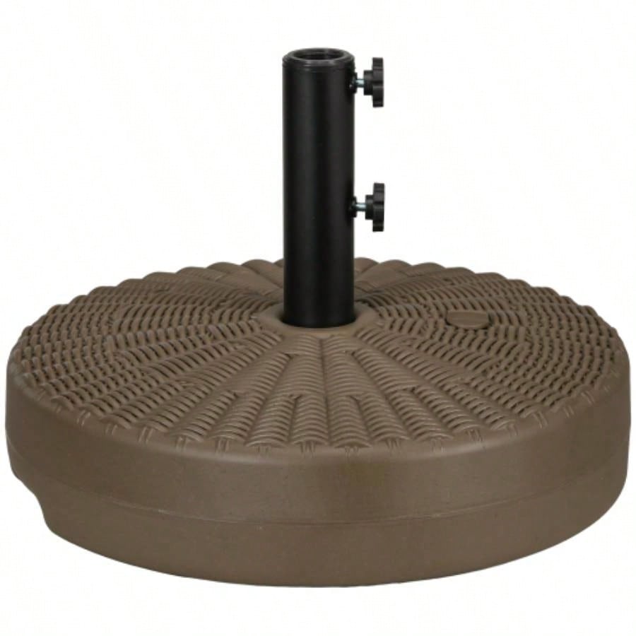 Outsunny 64 lbs. Fillable Base with Steel Holder, Round Stand 1.5 or 2 Poles, Heavy Duty Outdoor, Lawn, Deck, Poolside, Brown