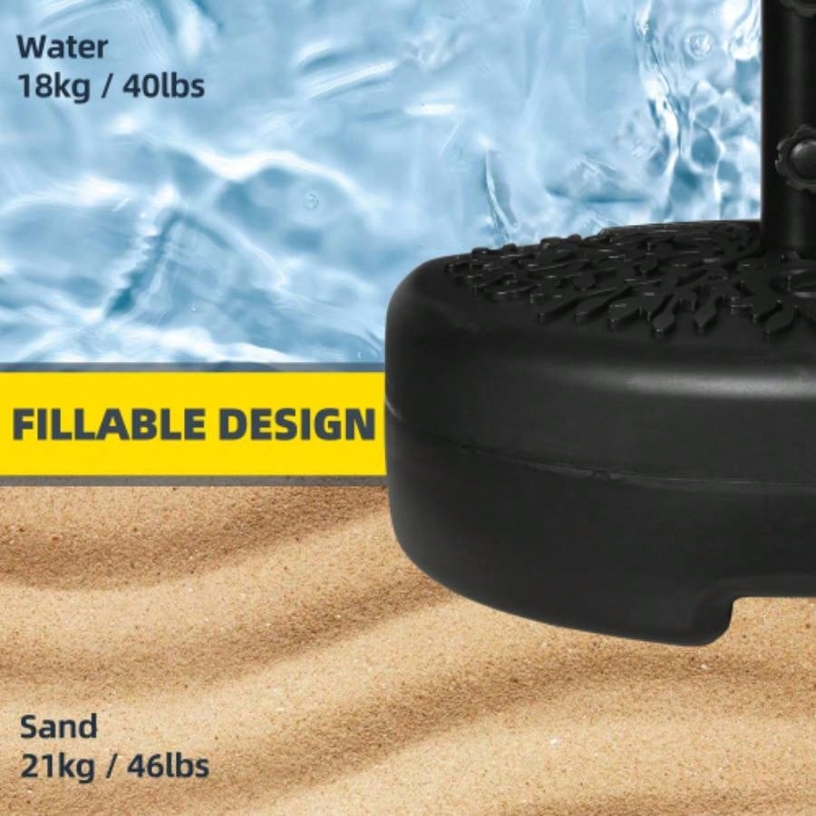 Outsunny Half Round Base, Sand or Filled Half Patio Stand Holder Lawn, Deck, Backyard and Garden, 40lb Capacity or 46lb Capacity Sand, Fit 1.5or 2 Pole, Black