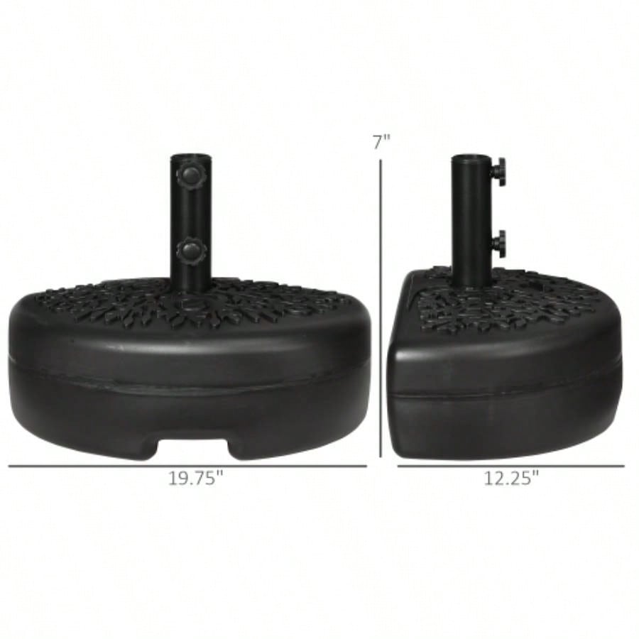 Outsunny Half Round Base, Sand or Filled Half Patio Stand Holder Lawn, Deck, Backyard and Garden, 40lb Capacity or 46lb Capacity Sand, Fit 1.5or 2 Pole, Black