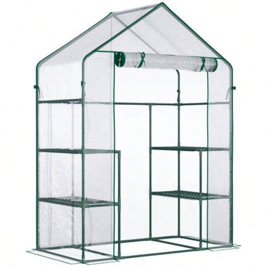 Outsunny 5x 2.5x 6.5 Walk - in Greenhouse Kit, Portable Green House with 3 Tier Shleves, Roll - Up Door, and Weatherized Plastic Cover Backyard Garden,