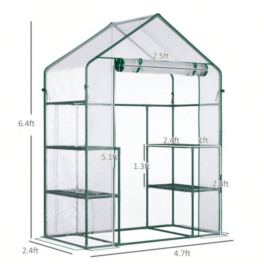 Outsunny 5x 2.5x 6.5 Walk - in Greenhouse Kit, Portable Green House with 3 Tier Shleves, Roll - Up Door, and Weatherized Plastic Cover Backyard Garden,