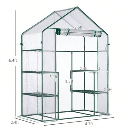 Outsunny 5x 2.5x 6.5 Walk - in Greenhouse Kit, Portable Green House with 3 Tier Shleves, Roll - Up Door, and Weatherized Plastic Cover Backyard Garden,