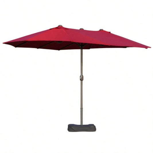 Outsunny Patio 15 Steel Rectangular Outdoor Double Sided Market with base, Easy Crank Deck Pool Patio, Wine Red