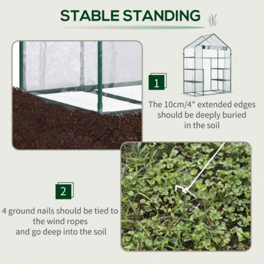Outsunny 5x 2.5x 6.5 Walk - in Greenhouse Kit, Portable Green House with 3 Tier Shleves, Roll - Up Door, and Weatherized Plastic Cover Backyard Garden,