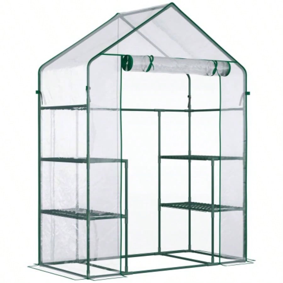 Outsunny 5x 2.5x 6.5 Walk - in Greenhouse Kit, Portable Green House with 3 Tier Shleves, Roll - Up Door, and Weatherized Plastic Cover Backyard Garden,