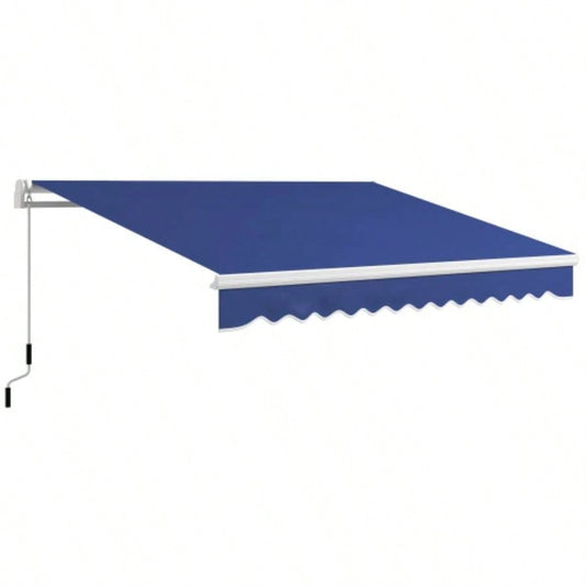 Outsunny 13x 8 Retractable Awning, Patio Awnings, Sunshade Shelter/ Manual Crank Handle, - Resistant Fabric and Aluminum Frame Deck, Balcony, Yard, Dark Blue