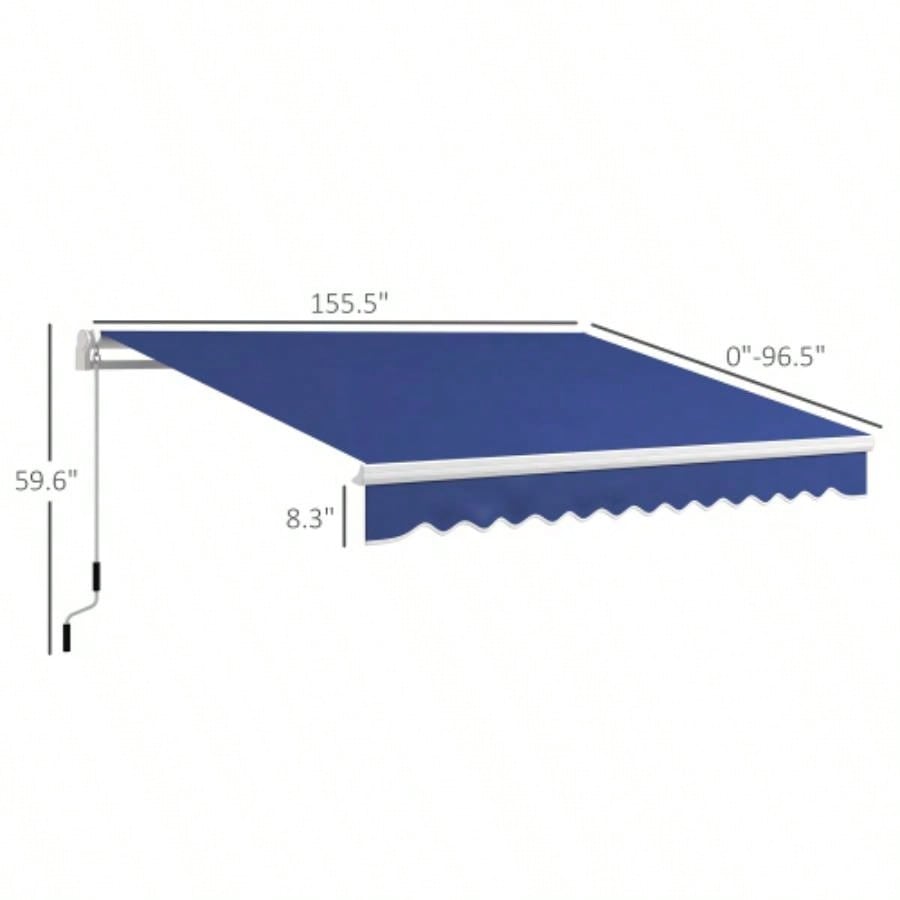Outsunny 13x 8 Retractable Awning, Patio Awnings, Sunshade Shelter/ Manual Crank Handle, - Resistant Fabric and Aluminum Frame Deck, Balcony, Yard, Dark Blue