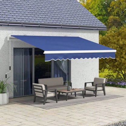 Outsunny 13x 8 Retractable Awning, Patio Awnings, Sunshade Shelter/ Manual Crank Handle, - Resistant Fabric and Aluminum Frame Deck, Balcony, Yard, Dark Blue
