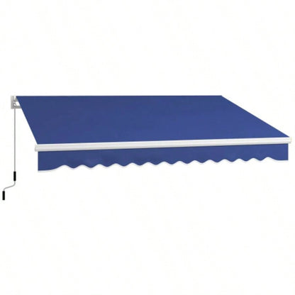 Outsunny 13x 8 Retractable Awning, Patio Awnings, Sunshade Shelter/ Manual Crank Handle, - Resistant Fabric and Aluminum Frame Deck, Balcony, Yard, Dark Blue