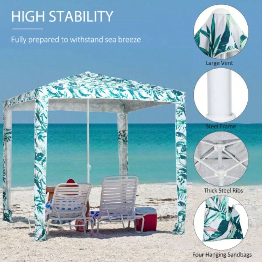 Outsunny Quick Beach Cabana Canopy, 6.5 Easy - Assembly - Shade Shelter with Sandbags and Carry Bag, Cool UV50+ Fits Kids Family, Green Coconut