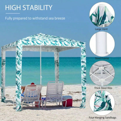 Outsunny Quick Beach Cabana Canopy, 6.5 Easy - Assembly - Shade Shelter with Sandbags and Carry Bag, Cool UV50+ Fits Kids Family, Green Coconut