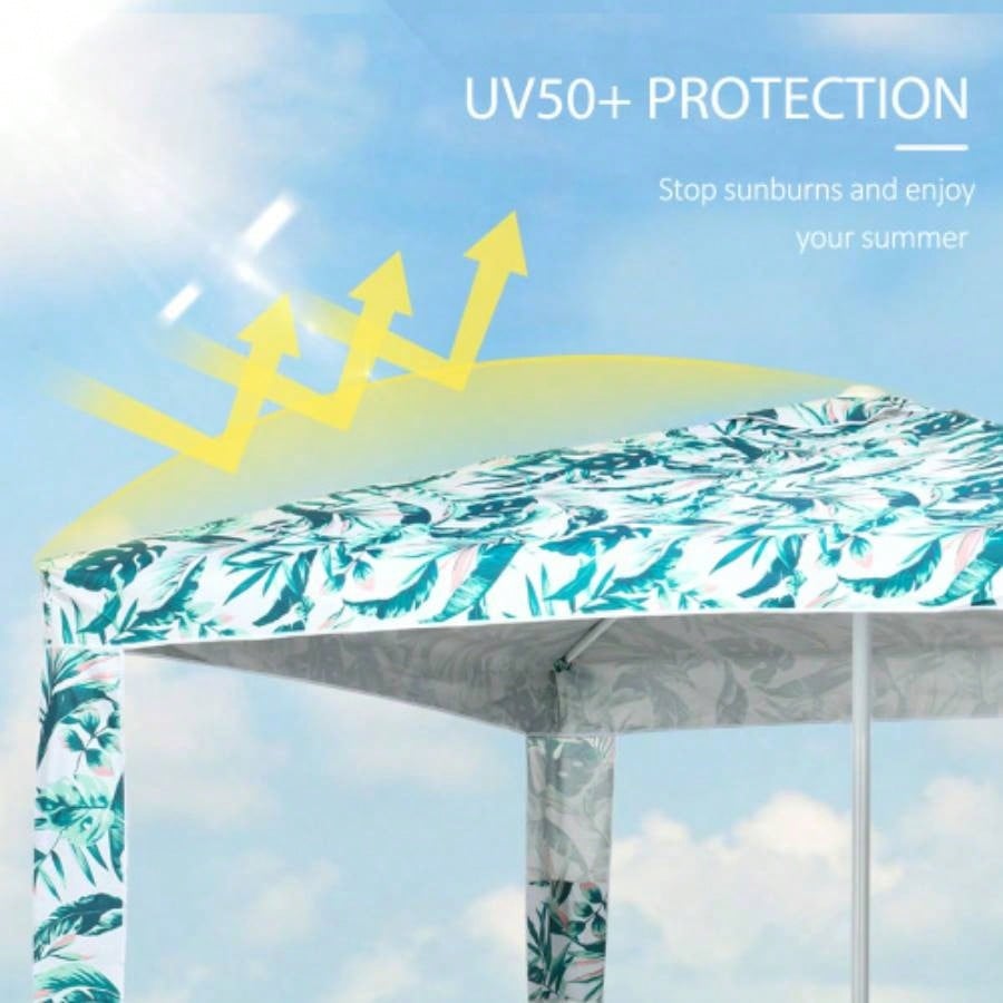 Outsunny Quick Beach Cabana Canopy, 6.5 Easy - Assembly - Shade Shelter with Sandbags and Carry Bag, Cool UV50+ Fits Kids Family, Green Coconut