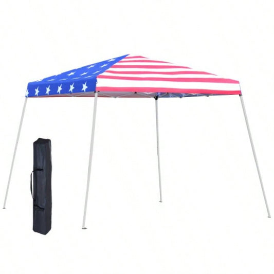 Outsunny Slant Leg Up Canopy Tent with American Roof and Carry Bag, Beach Canopy Instant Shelter, Height Adjustable, 10x10 Base/ 8x8 Top