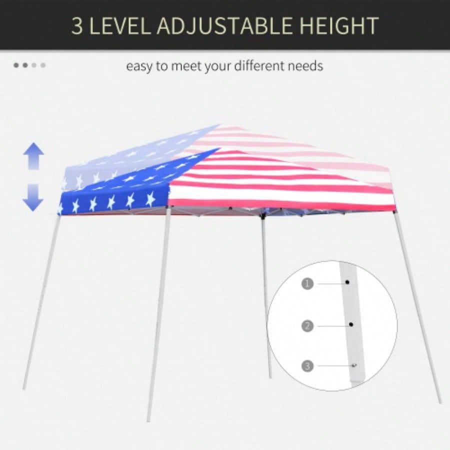 Outsunny Slant Leg Up Canopy Tent with American Roof and Carry Bag, Beach Canopy Instant Shelter, Height Adjustable, 10x10 Base/ 8x8 Top