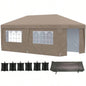 Outsunny 10x 19.5 Up Canopy Tent with Sidewalls, UPF 30+ Height Adjustable Large Party Tent Event Shelter with Leg Weight Bags and Wheeled Carry Bag Garden, Patio, Brown