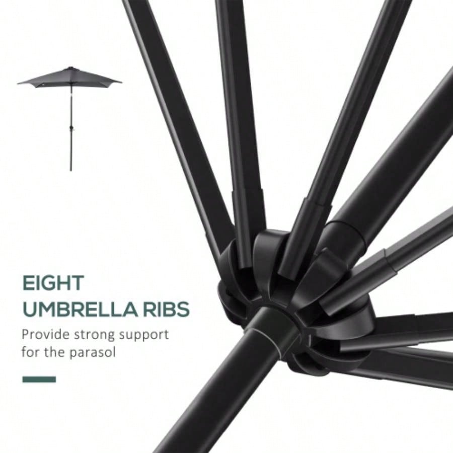 Outsunny 9x, LED Lighted Patio Table or Base with Tilt Crank, Outdoor Garden, Deck, Backyard, Pool, Beach, Dark Gray