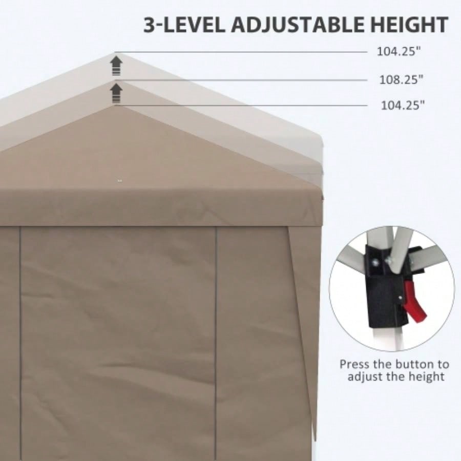 Outsunny 10x 19.5 Up Canopy Tent with Sidewalls, UPF 30+ Height Adjustable Large Party Tent Event Shelter with Leg Weight Bags and Wheeled Carry Bag Garden, Patio, Brown