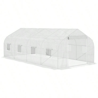Outsunny 20x 10x Walk - in Tunnel Greenhouse with Zippered Mesh Door 8 Mesh, Gardening Plant Hot House with Galvanized Steel Hoops, White