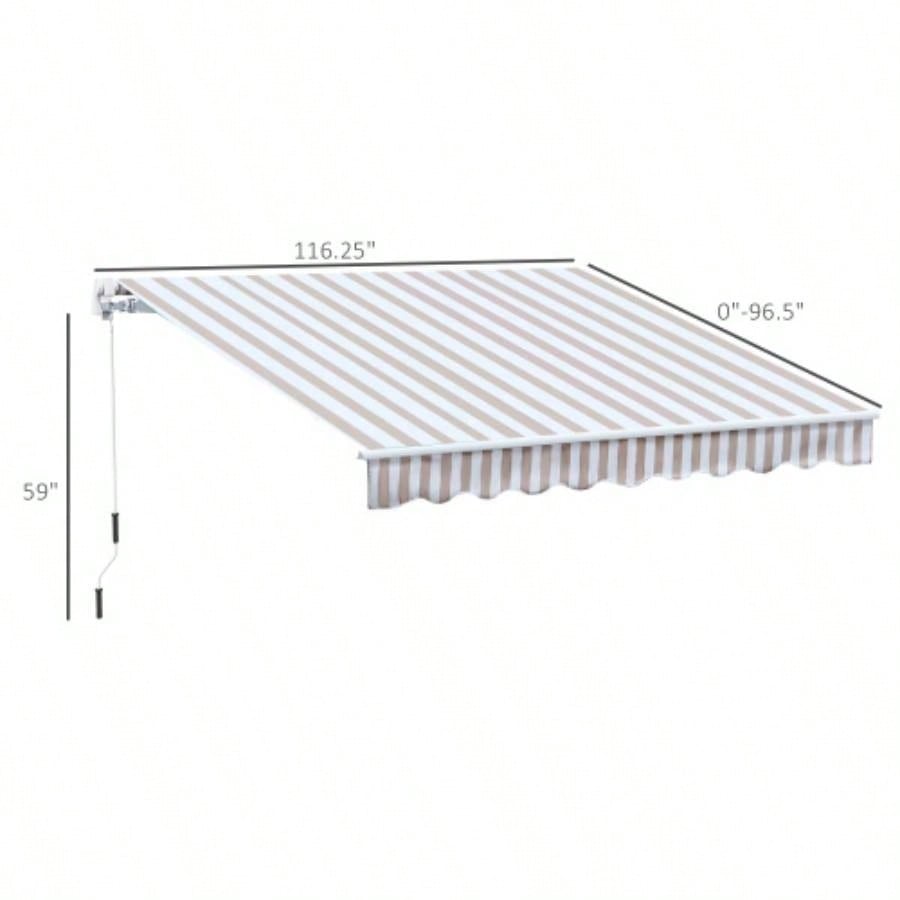Outsunny 10x 8 Retractable Awning, Patio Awnings, Sunshade Shelter/ Manual Crank Handle, - Resistant Fabric and Aluminum Frame Deck, Balcony, Yard, Beige Stripes