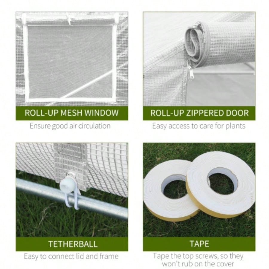 Outsunny 20x 10x Walk - in Tunnel Greenhouse with Zippered Mesh Door 8 Mesh, Gardening Plant Hot House with Galvanized Steel Hoops, White